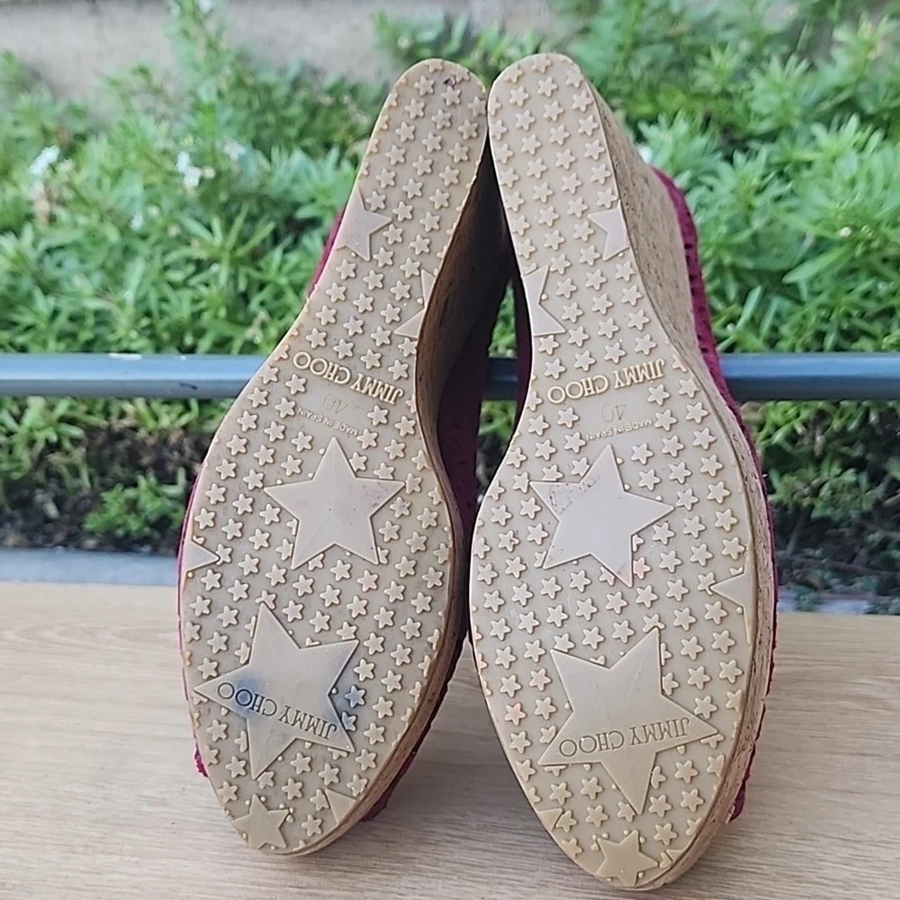 JIMMY CHOO 'PAPINA' BERRY WINE SUEDE CORK WEDGE Size 40